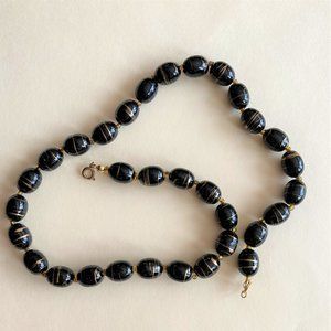 Necklace, Black and Goldstriped Beads